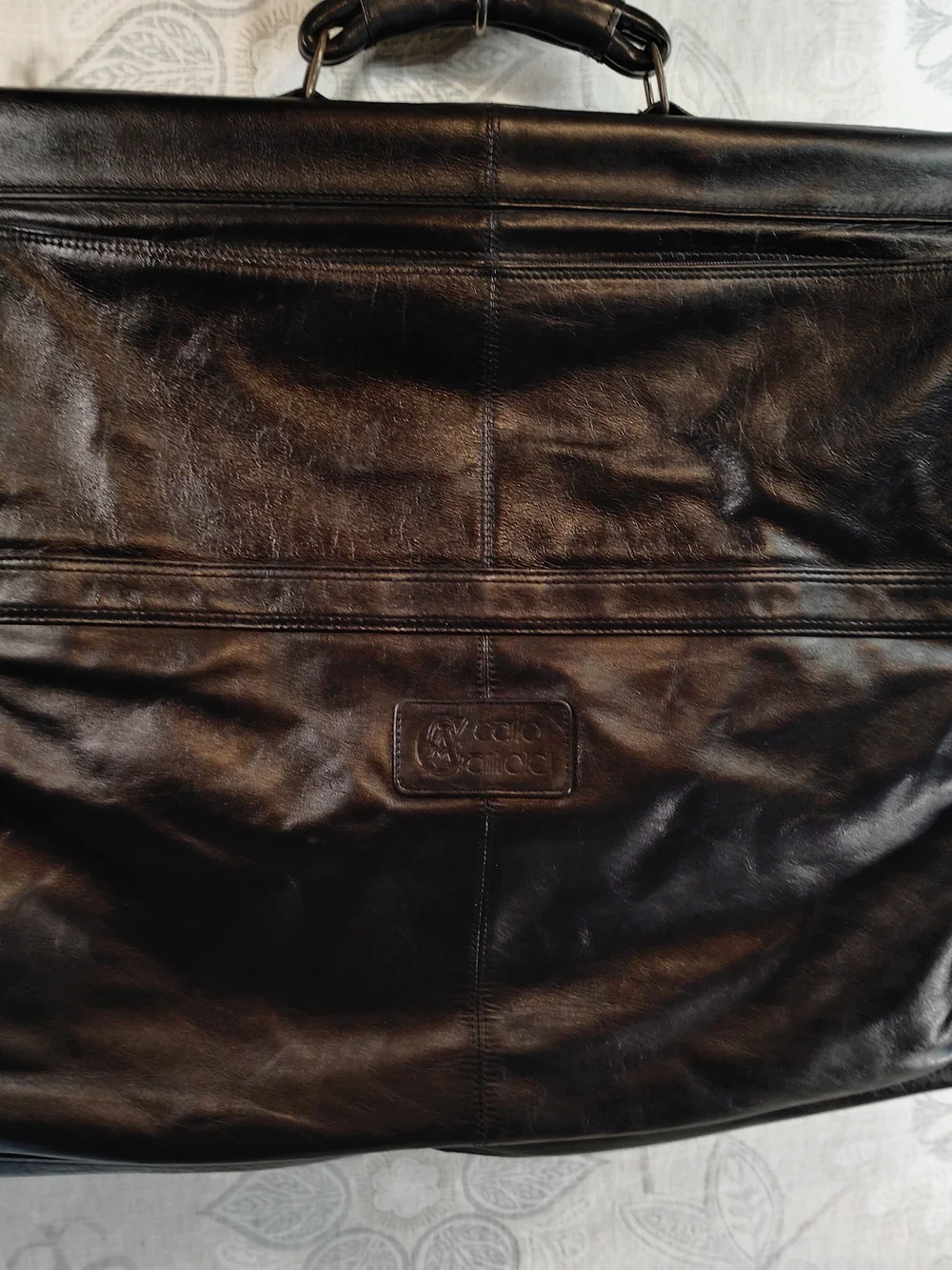 Carlo Amboldi Black Genuine Leather Garment Bag